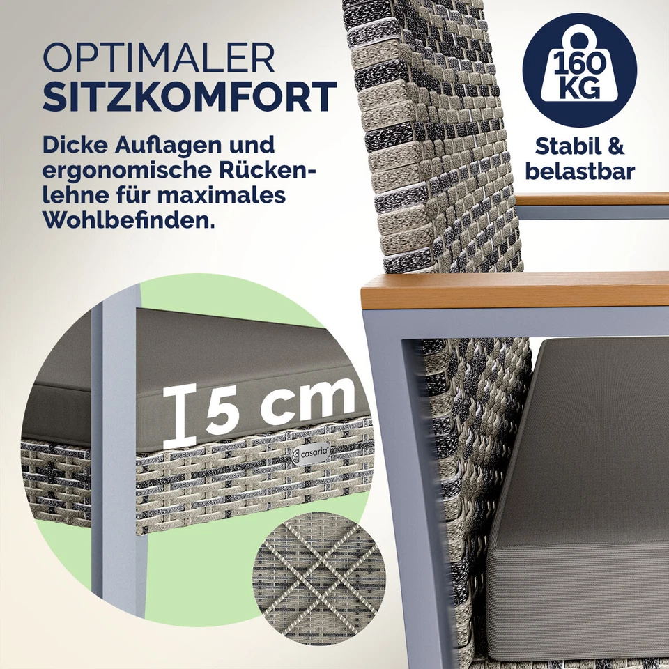 CASARIA® Balkonmöbel Gartenmöbel Set Polyrattan 3-teilig Balkon Garten Terrasse - Bild 4 von 4