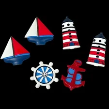 Nautical Theme Button Covers Red White Blue Light House Boat Anchor Crafter Lot