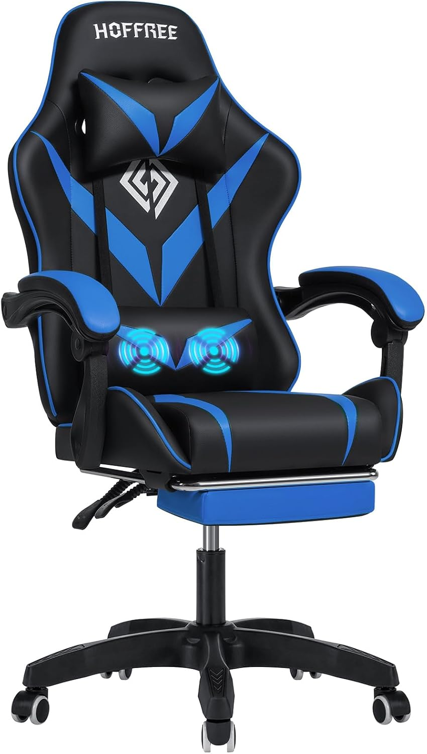 Massage Gaming Chair for Kids Computer Gamer Chair with Footrest and Lumbar Supp