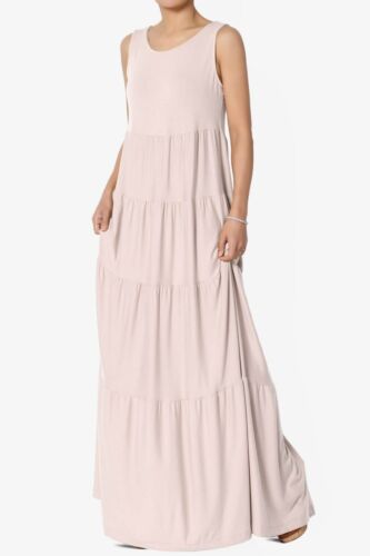 TheMogan S~3X Sleeveless Scoop Neck Tiered Jersey Relaxed Fit Long Maxi Dress - Picture 5 of 127