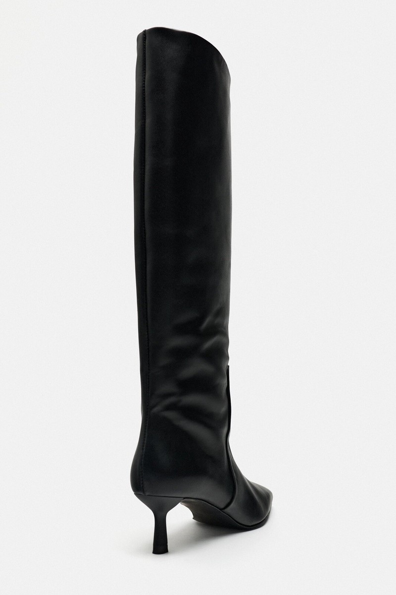 その他 6666 ZARA WOMEN HEELED LEATHER KNEE HIGH BOOTS BLACK SZ 7.5 EU38