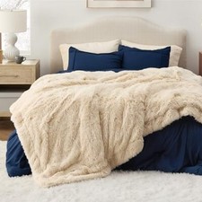 Soft Beige King Size Blanket for Bed, Fluffy Fuzzy King 108" x 90" 03- Beige