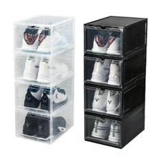 4X Shoe Box Magnetic Stackable Container Plastic Sneaker Storage Case Organizer