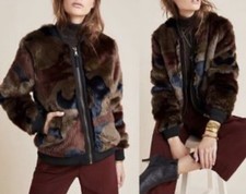 Anthropologie Marrakech Alyssa Camo Faux Fur Bomber Jacket Sz M Moss Euc!