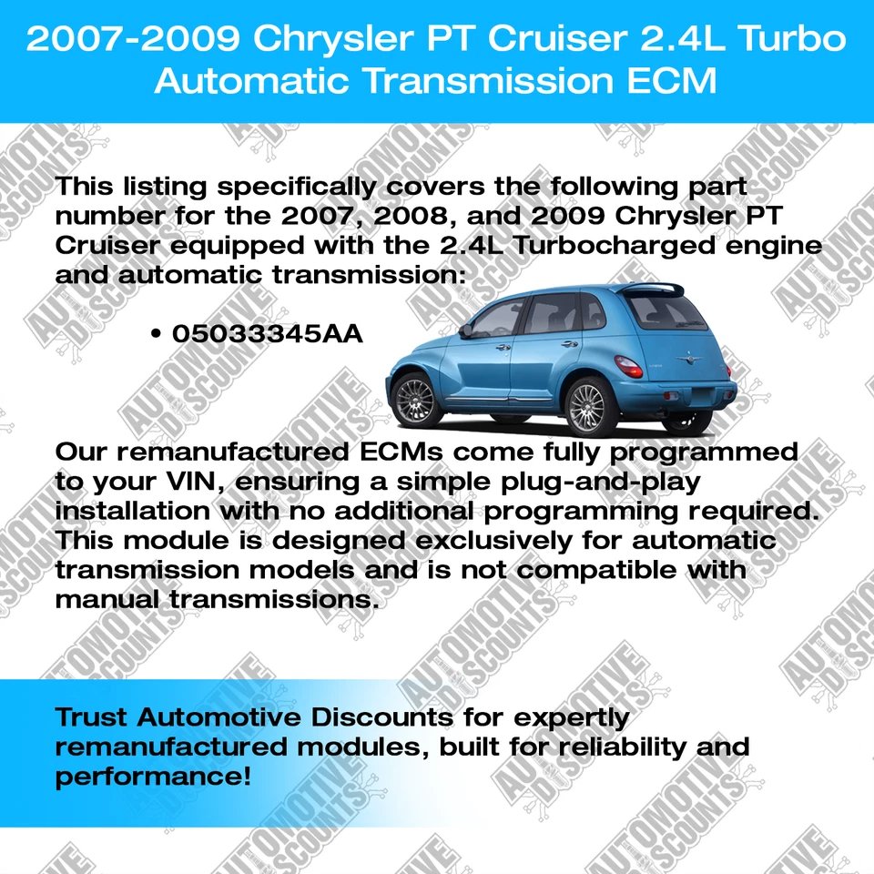 2009 Chrysler PT Cruiser 2.4L 05187762AA Turbo ECM ECU PCM PLUG & PLAY - Изображение 2 из 4