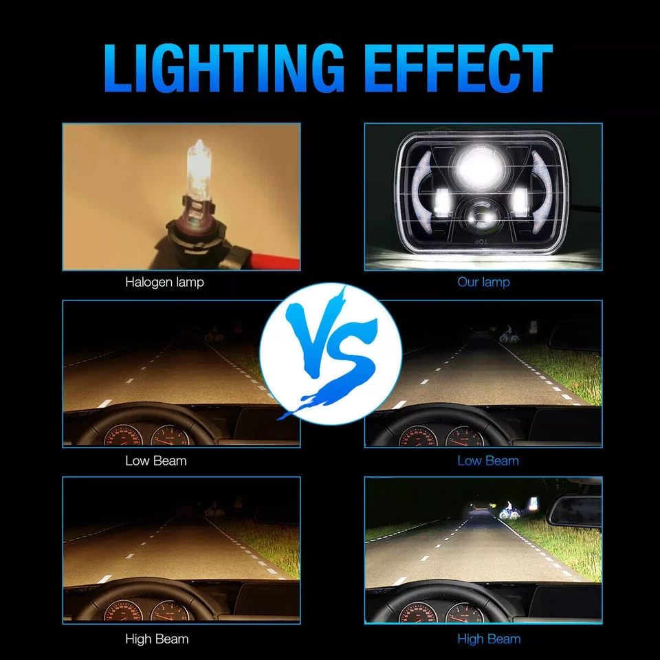 Pair 5x7" 7x6" LED Headlights Hi/Lo For Dodge D150 D250 D350 Ram 50 H4 H6054 - Image 4 of 4