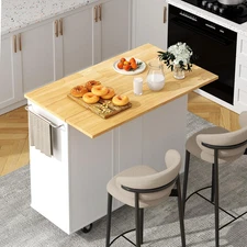 Kitchen Island with Folding Drop Leaf, Rolling Island Table with Storage, Kitche