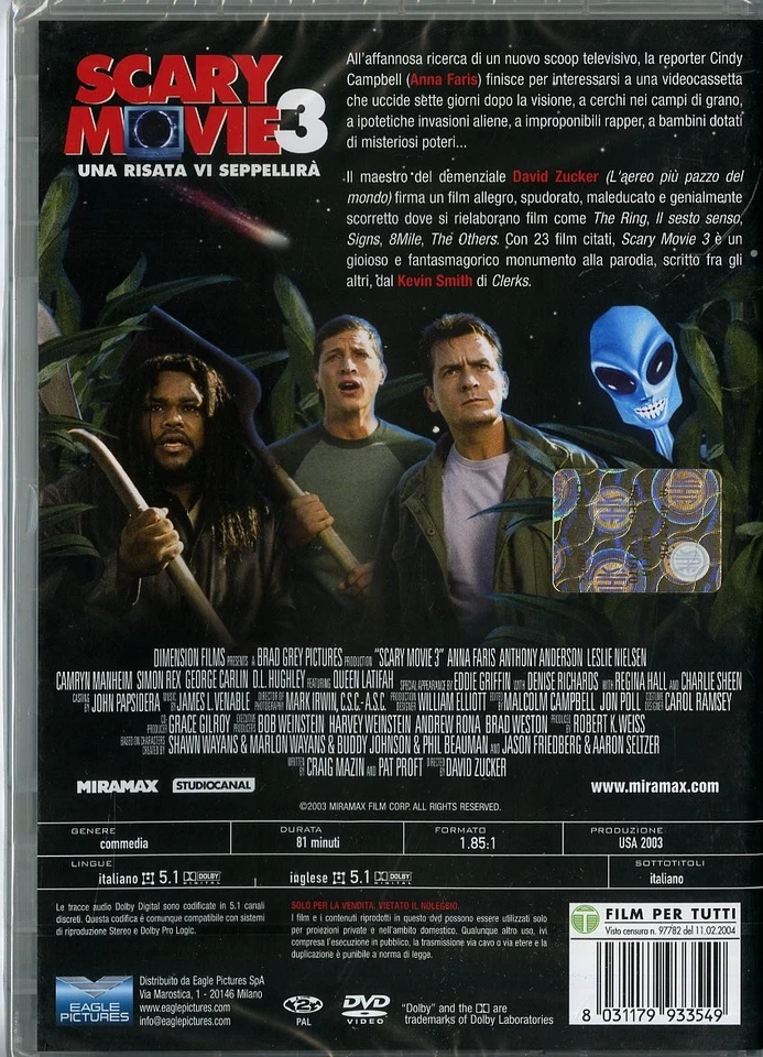 Scary Movie 3 (DVD) George Carlin Charlie Sheen Queen Latifah Leslie Nielsen - Image 2 of 2