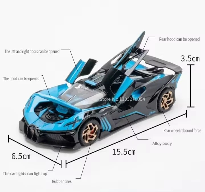Modèle De Bugatti Bolide Jouet,Véhicule En Métal Idéal Pour Cadeau, Anniversaire - Photo 3/4