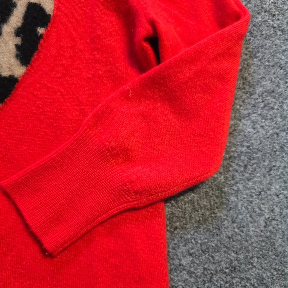 J Crew 毛衣女式 XS 码红色羊绒豹纹心形长袖休闲 — 第 4/4 张图片