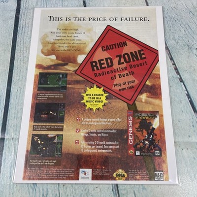 1995 Red Zone Sega Genesis Game Vintage Print Ad/Poster Promo Art Magazine Page