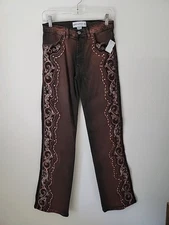 Brazil Roxx Jeans Brown Studded Gems Embroidered Brown Art 26 × 33 Womens size 8