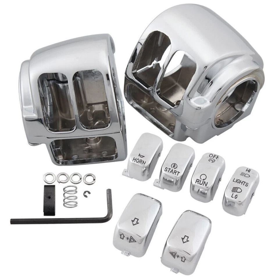 Interruptor de control de manillar cromado cubierta botones tapa kit para Harley 1996-13 Foto 4 de 4