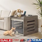 2 in 1 Dog Crate Table W/ Charging Station Transparent Door Indoor Pet Kennel US