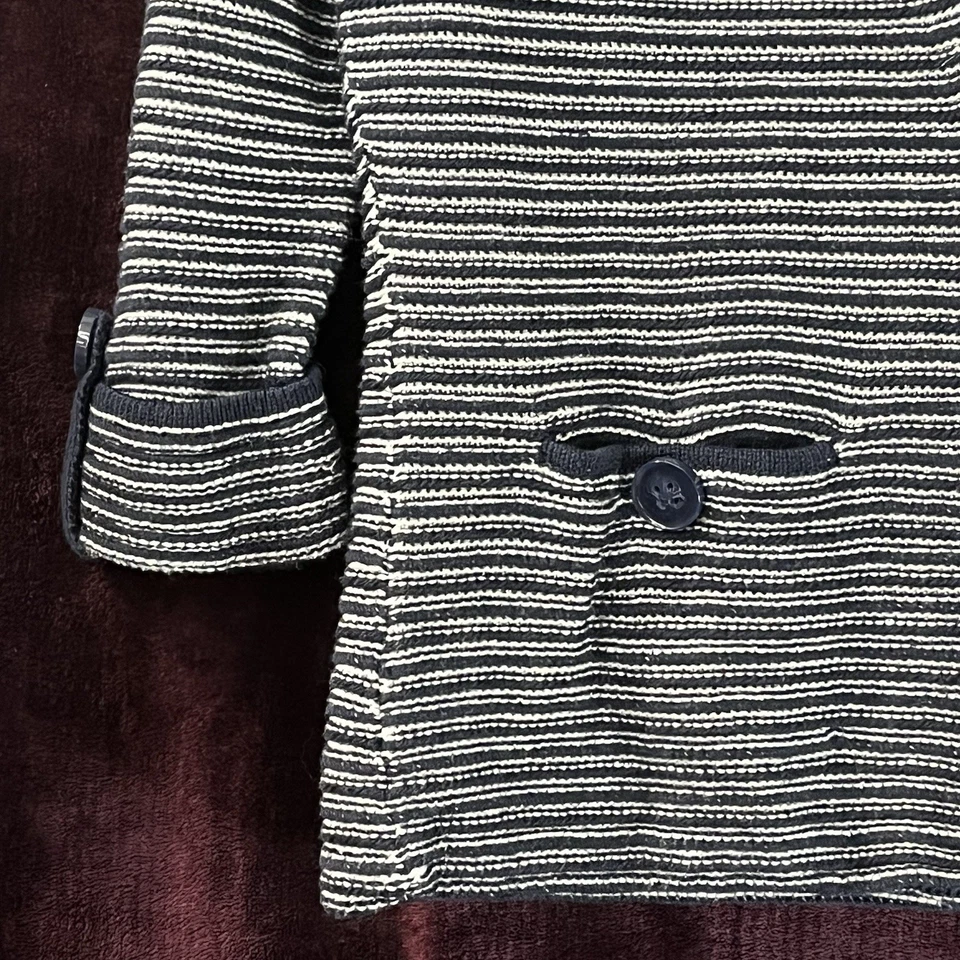 Jones New York 签名蓝色白色条纹开衫毛衣航海尺寸 M — 第 2/4 张图片