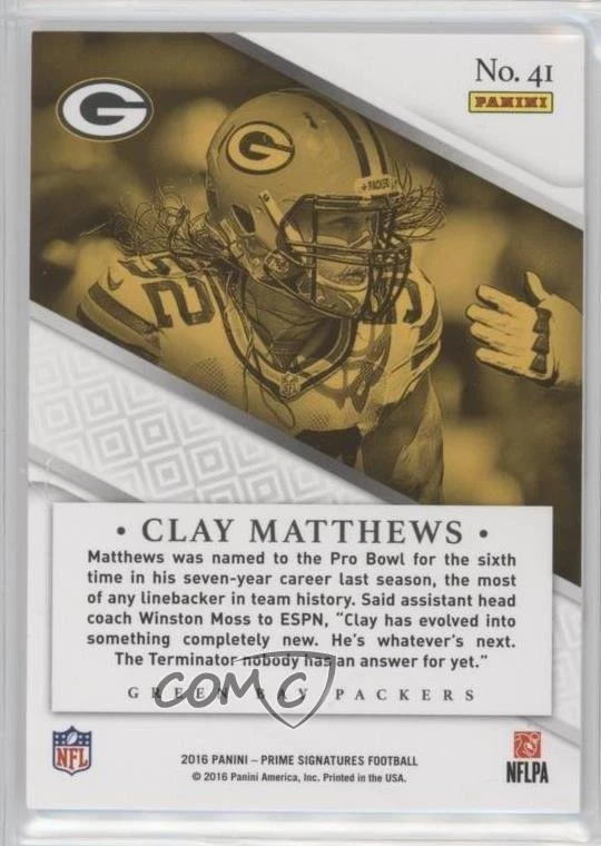 2016 Panini Prime Signatures Prime Proof Red /149 Clay Matthews #41 - Image 2 of 2