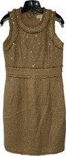 Michael Kors Women Gold Tweed Sequin Dress Sleeveless Pencil Size 6