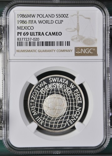 1986 POLAND Silver 500 ZLOTYCH Fifa World Cup NGC PF-69 ULTRA CAMEO