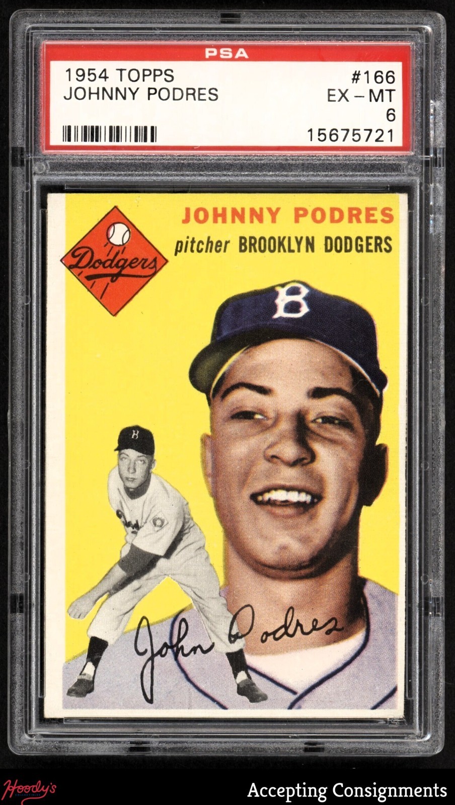 1954 Topps #166 Johnny Podres DODGERS PSA 6 EX-MT