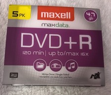 Maxell DVD R   4.7 GB 120 min Discs   Jewel Cases 5 Pack   New and Sealed