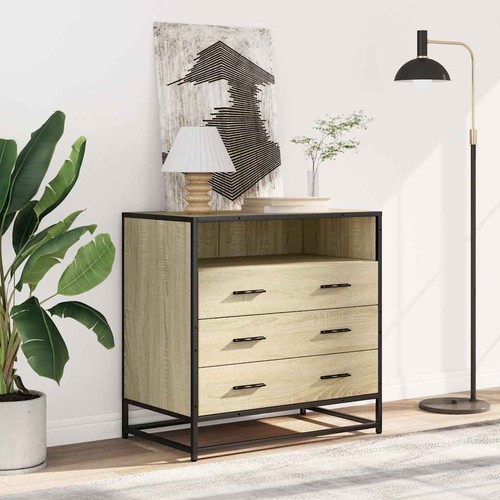 Stylish Black Drawer Cabinet, Engineered Wood & Metal, 70x41x70 cm Storage Unit - Picture 3 of 5