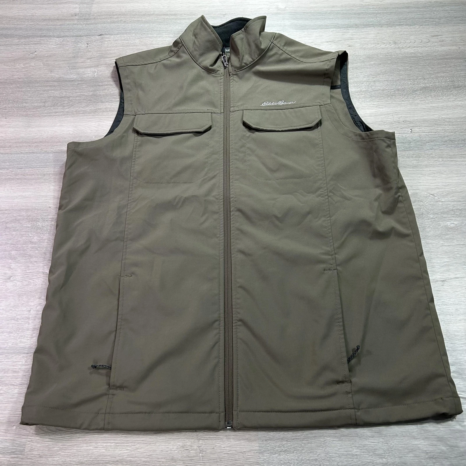 Eddie Bauer Vest Mens TXL Olive Green Soft Shell Fleece Lined Outdoor Hiking