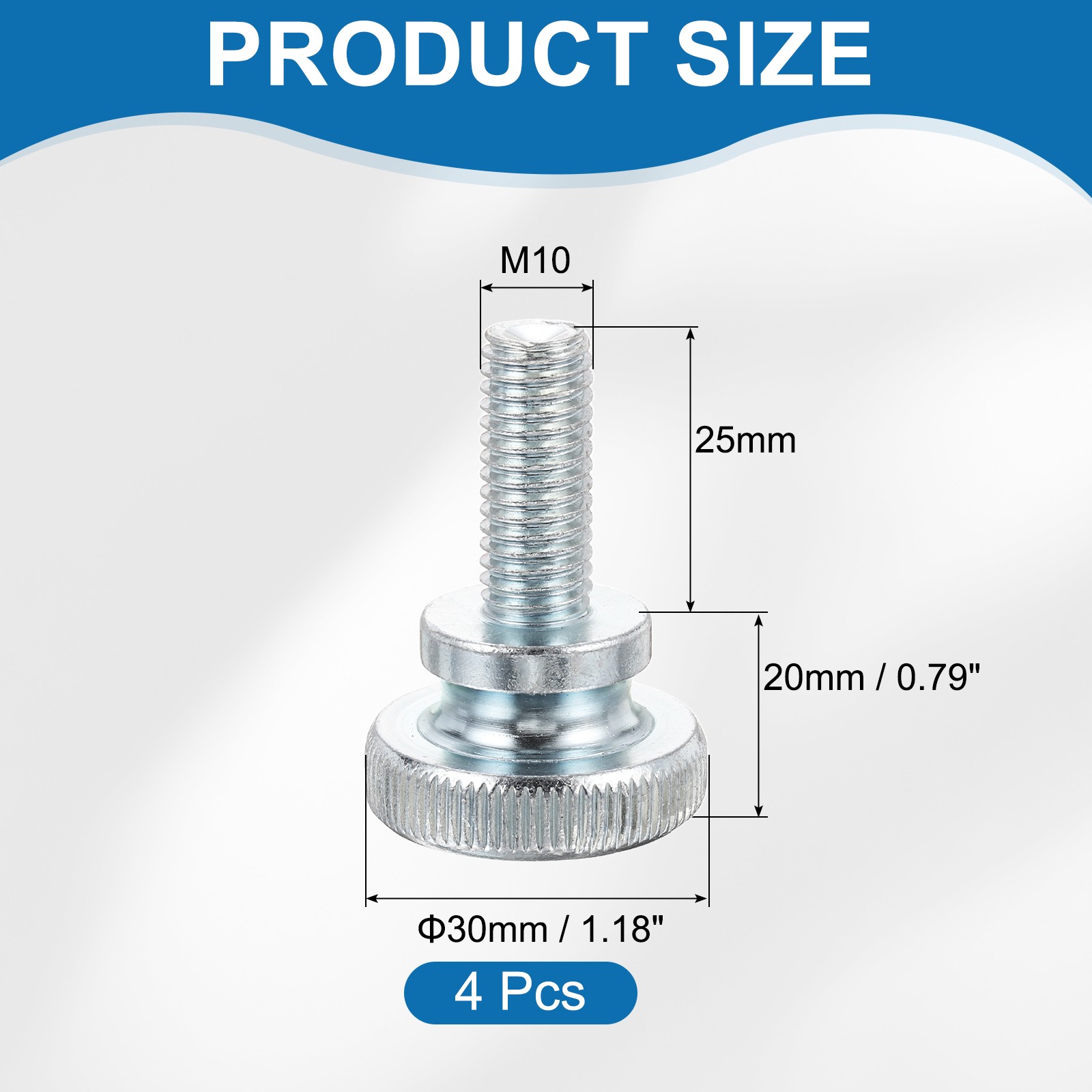 M10 x 25mm 4Pcs Knurled Thumb Screws with Shoulder Grip Knobs for TV Monitor
