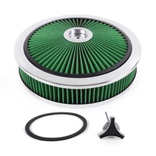 For Sbc Bbc High Flow 14x3 Green Round Thru Washable Air Cleaner W Chrome Lid