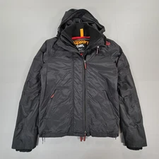 Superdry Mens Jacket Black Medium Triple Zip Windbreaker Ripstop Hooded