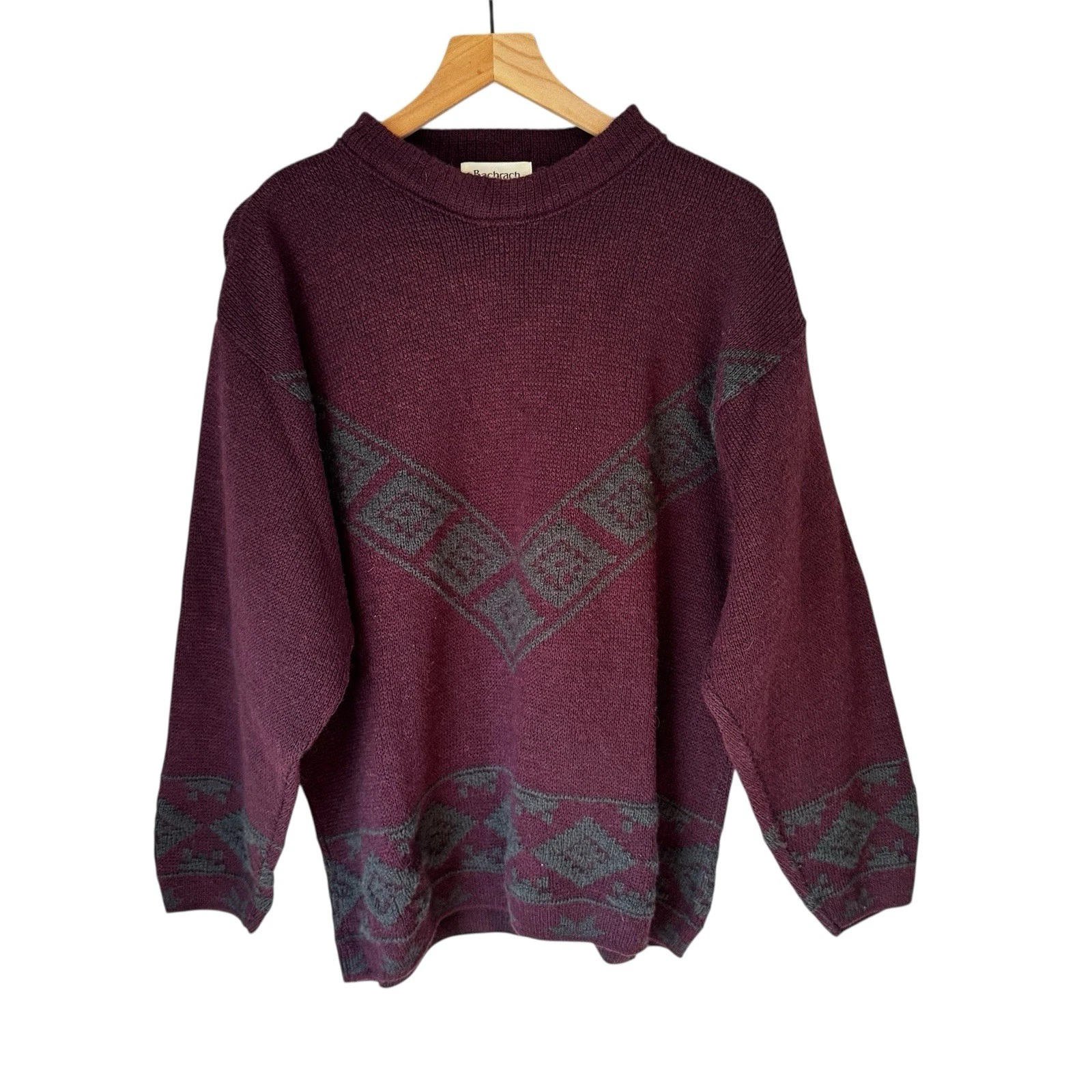 Vintage Bachrach Italy Men’s Wool Alpaca Blend Burgundy Relaxed Fit Sweater Sz L