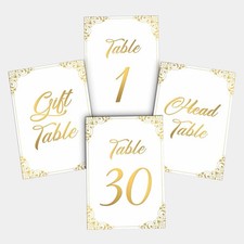 Gold Wedding Table Numbers 1-30 - Double Sided Foil 4x6 inches,