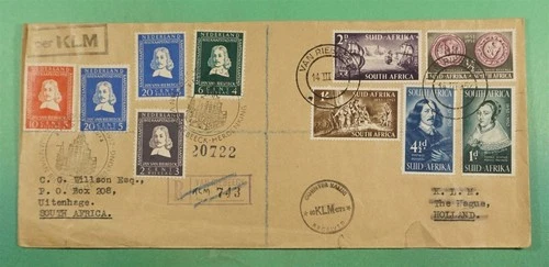 DR WHO 1952 SOUTH AFRICA FDC? RIEBEEK KLM FLIGHT? TO NETHERLANDS COMBO R29918