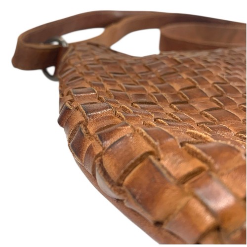 Vilenca Holland Genuine Leather Woven Hobo Shoulder Crossbody Bag Boho Cognac - Picture 6 of 17