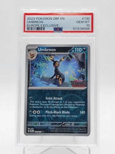 UMBREON 2023 POKEMON OBSIDIAN FLAMES STAMP #130 EUROPE EXCLUSIVE PSA 10 Q3963