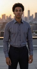 BOSS Hugo Boss Men s Striped Cotton Lex Button-Up Shirt In Gray Pink White-XL