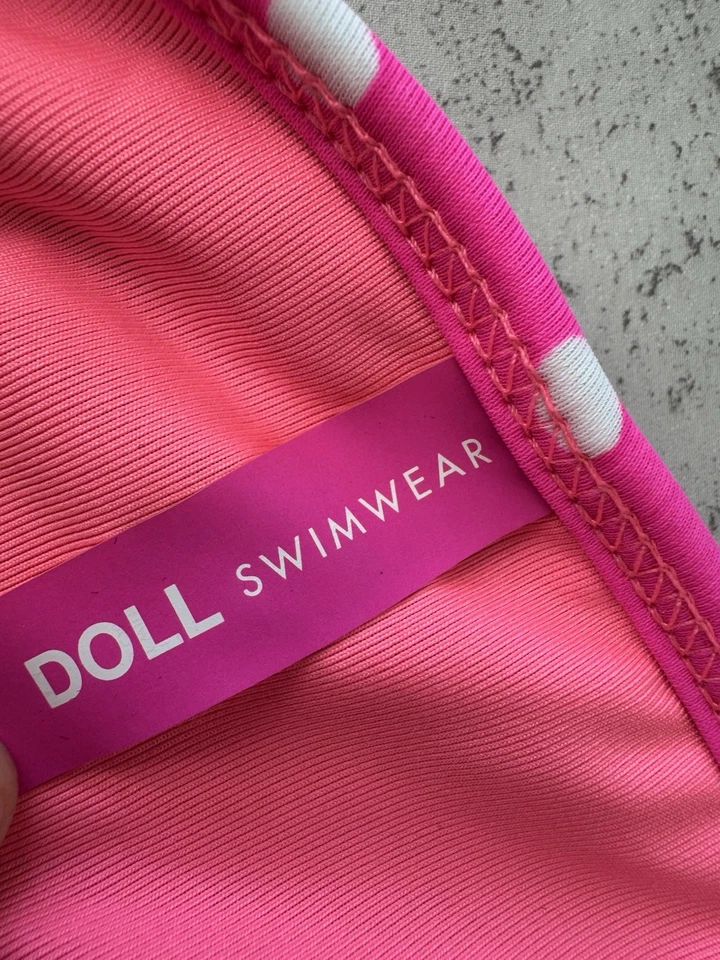 Traje de baño para muñeca azul y rosa lunares bikini mediano con parte inferior de bikini crujiente Foto 2 de 4