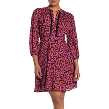 NEW Collective Concepts Floral Dress Black Pink Orange V-Neck Sleeves Medium