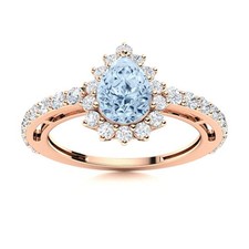 925 Sterling Silver Natural Aquamarine Solitaire with Accents Ring Jewelry