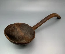 Antique 19th C Hand Carved Burl Wood Ladle / Primitive Kitchen Spoon Scoop Decor