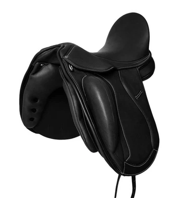 Dressur Sattel Chester aus Leder, wechselbares Kopfeisen, Polyflex Baum, Schwarz - Bild 1 von 4
