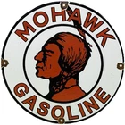 VINTAGE MOHAWK GASOLINE PORCELAIN SIGN GAS STATION PUMP PLATE MOTOR OIL SERVICE