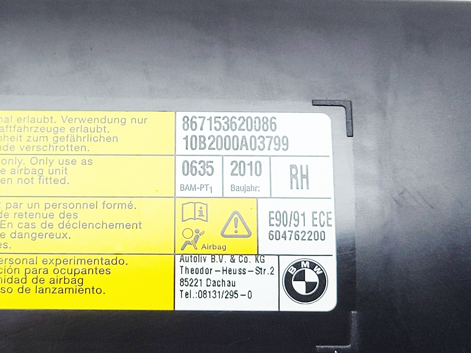 BMW 3 SERIES E90 SEAT AIRBAG FRONT RIGHT DRIVER SIDE 604762200 | eBay