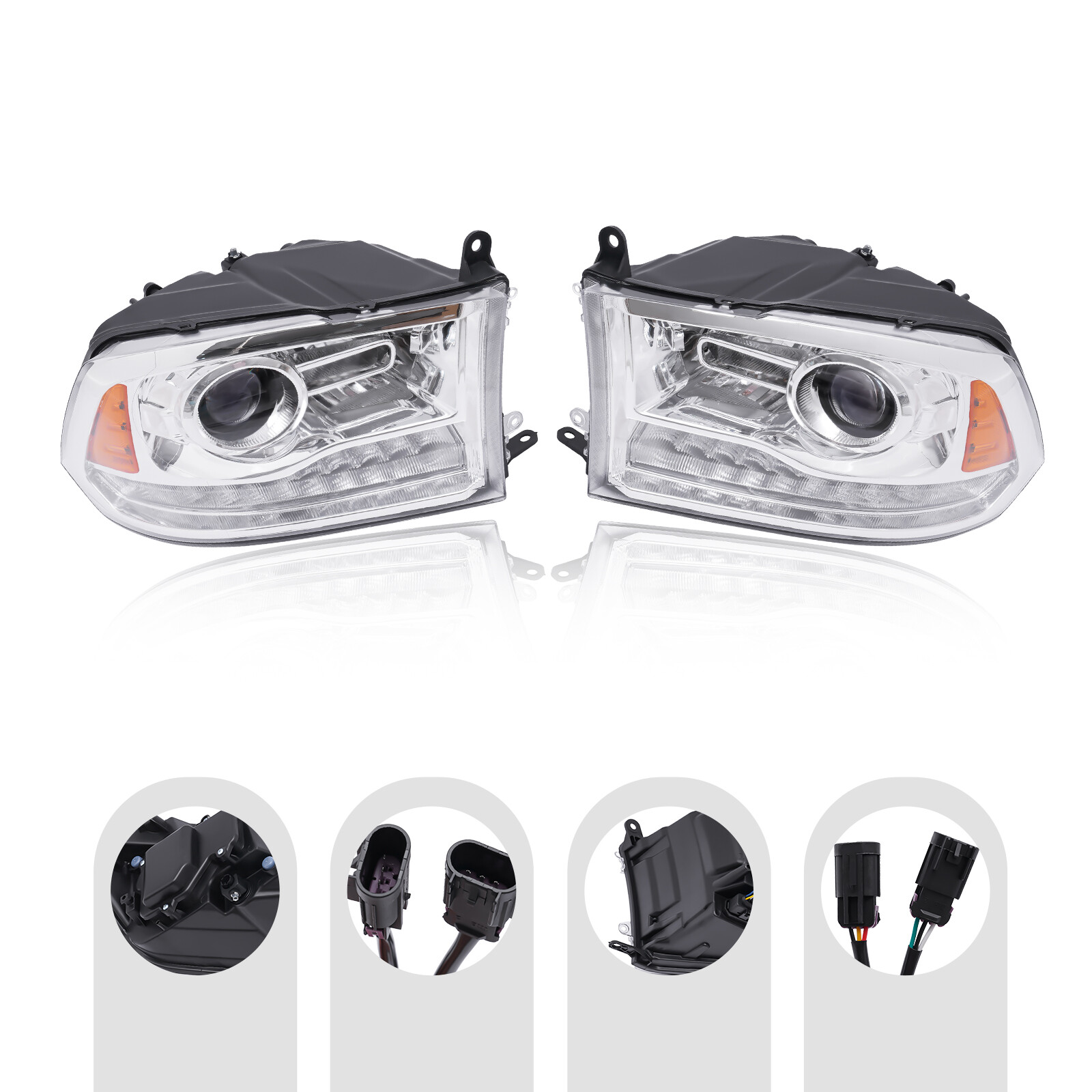 Headlights Headlamp For 2013-2018 Dodge Ram1500/2500/3500 Clear Chrome Projector