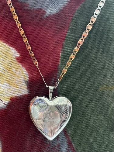 16” Tricolor Valentino 14K/Sterling Silver & Silver Heart Locket/Pendant