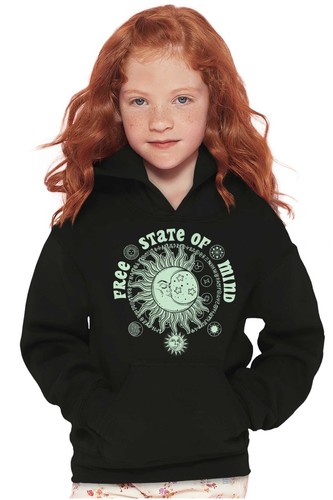 Free State of Mind Celestial Sun Moon Face Youth Hooded Sweatshirt Boy or Girl - Picture 3 of 7