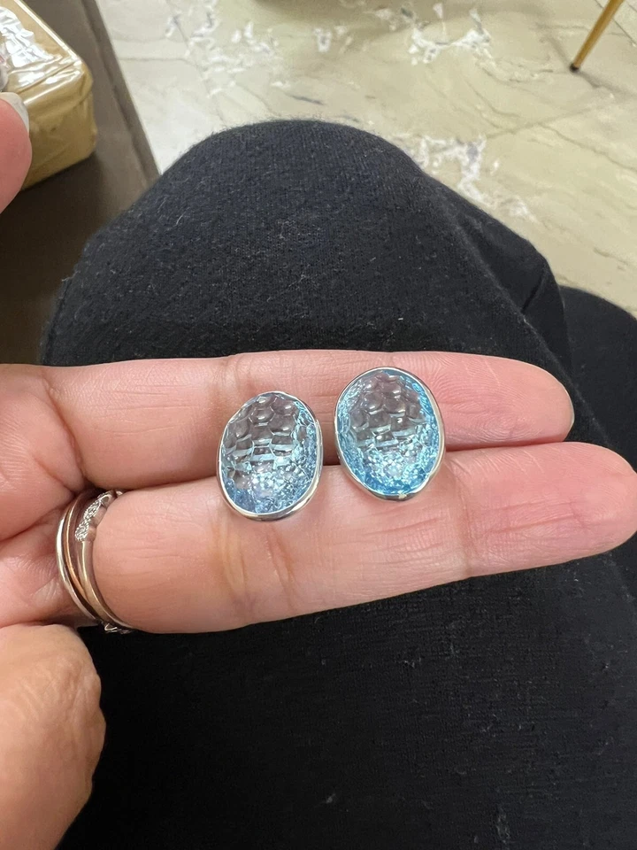 blue topaz Hand Carved Cufflinks 925 Sterling Silver cufflinks Foto 3 de 4