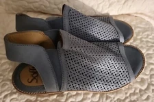 Sofft Sandals Womens 10 M Nalda Slingback Blue Leather Open Toe Perforated