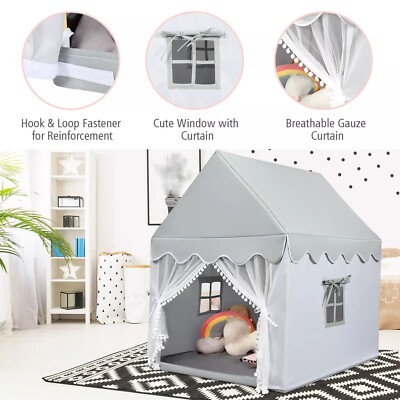 Kids��Playhouse, Sturdy Play Tent Large Playhouse with Solid Wood Frame, Gray