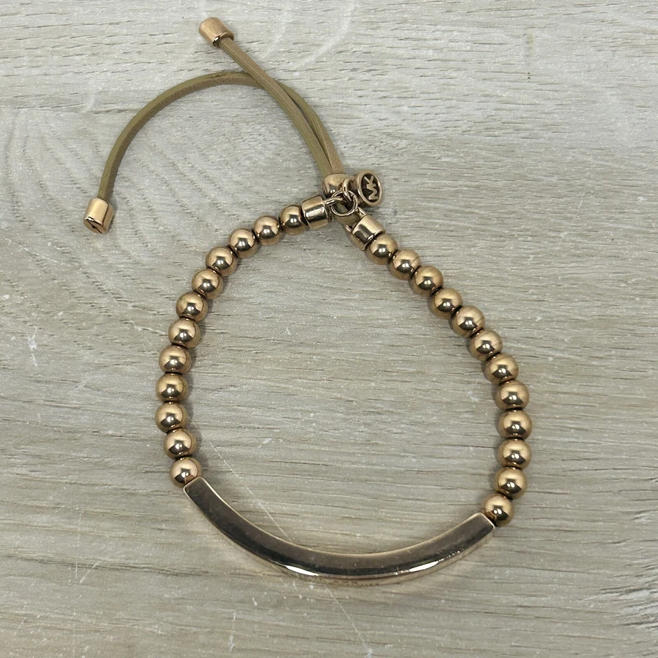 Pulsera Michael Kors Moda Tono Oro Rosa Placa Cuentas Foto 3 de 4