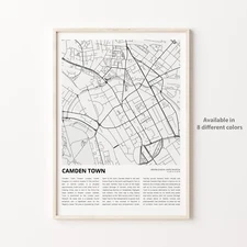 Camden Town City Map Print, Greater London Travel Poster, Wall Art